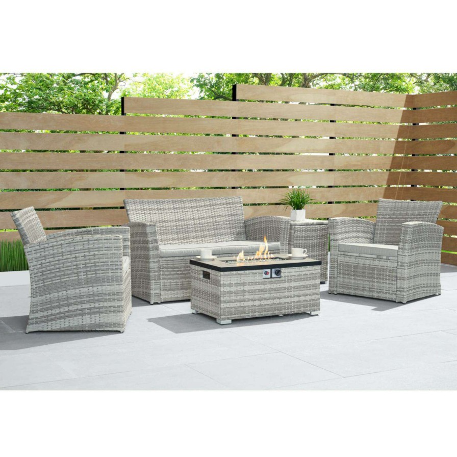 Fire Pit Patio Sets * | Buy Conversation Sets Sego Lily Magna 4 Piece Fire Pit Conversation Patio Set Gray